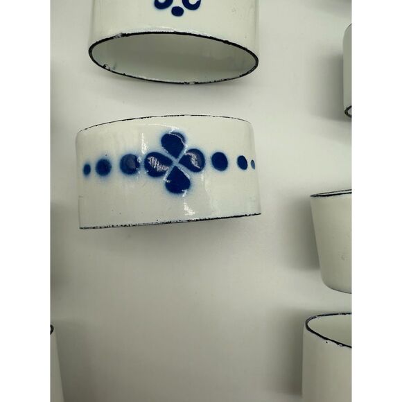 Vintage Ikea Napkin Rings Swedish Heder Kaarina Brieditis Blue & White Enamel - Picture 7 of 9